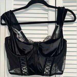 Velvet/lace corset top with cap sleeves